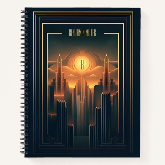 アールデコレトロクラシックヴィンテージ1920sブラック&金ゴールド ノートブック (正面)