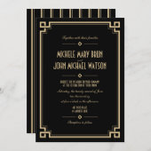 アールデコレトロフレームダーク結婚式招待状 招待状 (正面/裏面)
