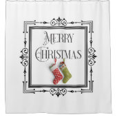 アールデコレトロフレームメリークリスマスストッキング シャワーカーテン (正面)