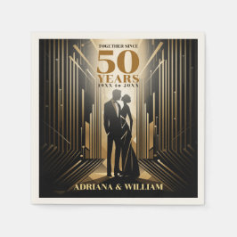 アールデコレトロブラック&金ゴールド結婚ズ・アニバーサリー スタンダードカクテルナプキン