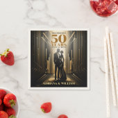 アールデコレトロブラック&金ゴールド結婚ズ・アニバーサリー スタンダードカクテルナプキン (インサイチュ)