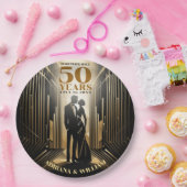 アールデコレトロブラック&金ゴールド結婚ズ・アニバーサリー ペーパープレート (パーティー)