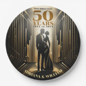 アールデコレトロブラック&金ゴールド結婚ズ・アニバーサリー ペーパープレート (正面)