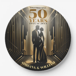 アールデコレトロブラック&金ゴールド結婚ズ・アニバーサリー ペーパープレート