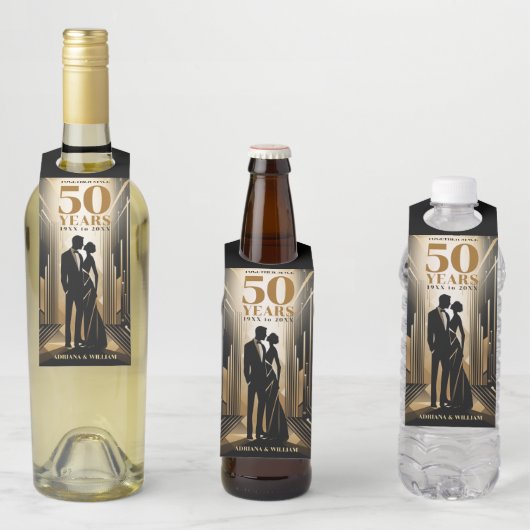 アールデコレトロブラック&金ゴールド結婚ズ・アニバーサリー ボトルネックタグ (インサイチュ)