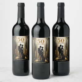 アールデコレトロブラック&金ゴールド結婚ズ・アニバーサリー ワインラベル