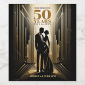 アールデコレトロブラック&金ゴールド結婚ズ・アニバーサリー ワインラベル (シングルラベル)