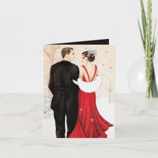 アールデコレトロヴィンテージカップルのメッセージ シーズンカード (正面)