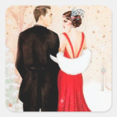 アールデコレトロヴィンテージカップルのメッセージ スクエアシール (正面)