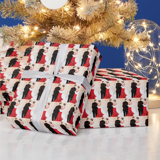 アールデコレトロヴィンテージカップルのメッセージ ラッピングペーパー (クリスマス)