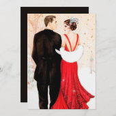 アールデコレトロヴィンテージカップルのメッセージ 招待状 (正面/裏面)