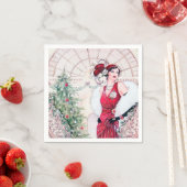 アールデコレトロヴィンテージクリスマスホリデーレディ スタンダードカクテルナプキン (インサイチュ)