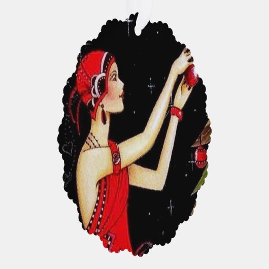 アールデコレトロヴィンテージクリスマスレディ オーナメントカード (右)