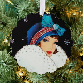 アールデコレトロヴィンテージ追加文字レディ オーナメントカード