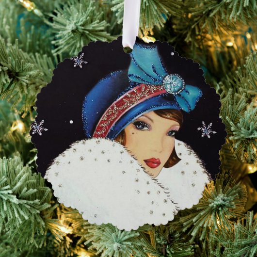 アールデコレトロヴィンテージ追加文字レディ オーナメントカード (インサイチュ (木))