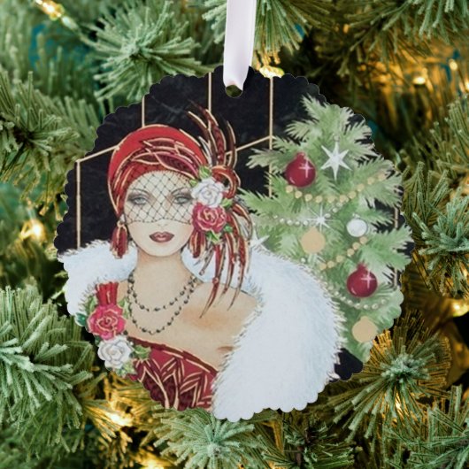 アールデコレトロヴィンテージ追加文字レディ オーナメントカード (インサイチュ (木))