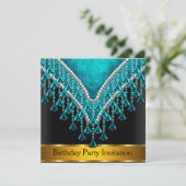 アールデコレトロ誕生日パーティー招待ティール(緑がかった色) 招待状 (スタンド正面)