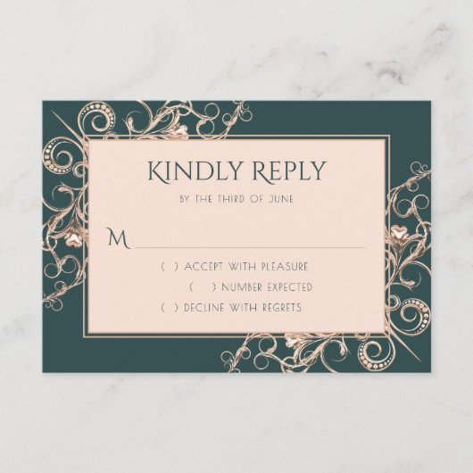 アールデコレトロ |フォレストグリーンバラ金ゴールド装飾品 出欠カード (正面)