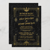 アールデコローアリング20sブラック金ゴールド結婚式招待状 招待状 (正面/裏面)