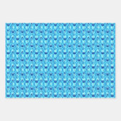 アールデコロータスパターン、ターコイズ&コバルトブルー ラッピングペーパーシート (正面)