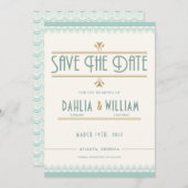 アールデコヴィンテージアイボリーミントと金ゴールド セーブザデート (正面/裏面)