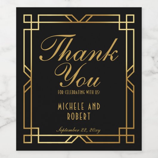 アールデコヴィンテージエレガント金ゴールドフレームブラック ワインラベル (シングルラベル)