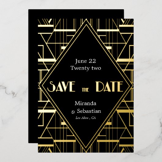 アールデコヴィンテージギャツビー 箔招待状 (正面/裏面)