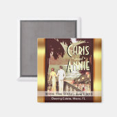 アールデコヴィンテージビーチの日付の優先権保存 マグネット (正面/裏面)