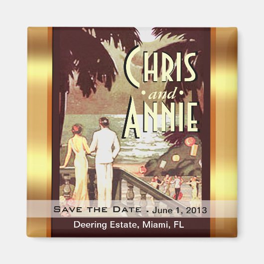 アールデコヴィンテージビーチの日付の優先権保存 マグネット (正面)