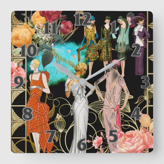アールデコヴィンテージファッションアクリル壁時計 スクエア壁時計 (正面)
