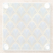 アールデコヴィンテージフローラファンパターンブルー金ゴールド ガラスコースター (裏面)