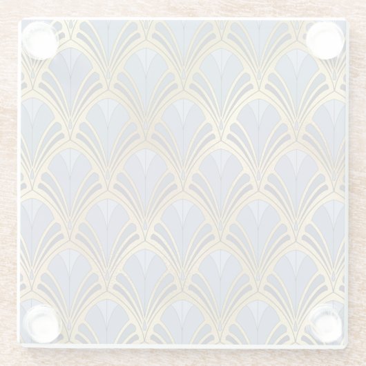 アールデコヴィンテージフローラファンパターンブルー金ゴールド ガラスコースター (裏面)