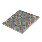 アールデコヴィンテージフローラファンパターンブルー金ゴールド タイル (側面)