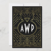 アールデコヴィンテージブラックおよび金ゴールド結婚式招待状 招待状 (裏面)