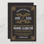 アールデコヴィンテージブラックおよび金ゴールド結婚式招待状 招待状 (正面/裏面)