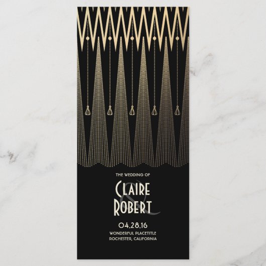 アールデコヴィンテージブラックおよび金ゴールド結婚式 プログラム (正面)
