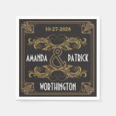 アールデコヴィンテージブラックと金ゴールド結婚ズナプキン スタンダードカクテルナプキン (正面)