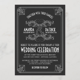 アールデコヴィンテージブラックシルバー結婚式招待状 招待状