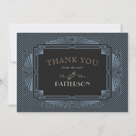 アールデコヴィンテージブラックスチールブルー サンキューカード (正面)