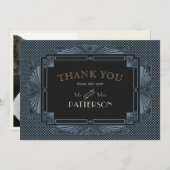 アールデコヴィンテージブラックスチールブルー サンキューカード (正面/裏面)