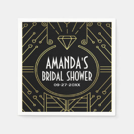 アールデコヴィンテージブラック金ゴールドブライダルシャワーナプキンス スタンダードカクテルナプキン