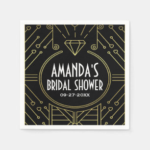 アールデコヴィンテージブラック金ゴールドブライダルシャワーナプキンス スタンダードカクテルナプキン