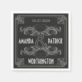 アールデコヴィンテージブラック&シルバー結婚ズ・ナプキン スタンダードカクテルナプキン