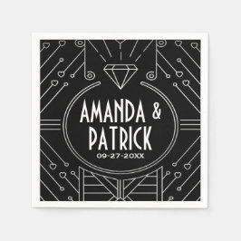アールデコヴィンテージブラック&シルバー結婚ズ・ナプキン スタンダードカクテルナプキン