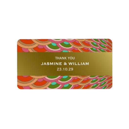 アールデコヴィンテージホタテのアジア結婚披露宴のお願い ラベル (正面)