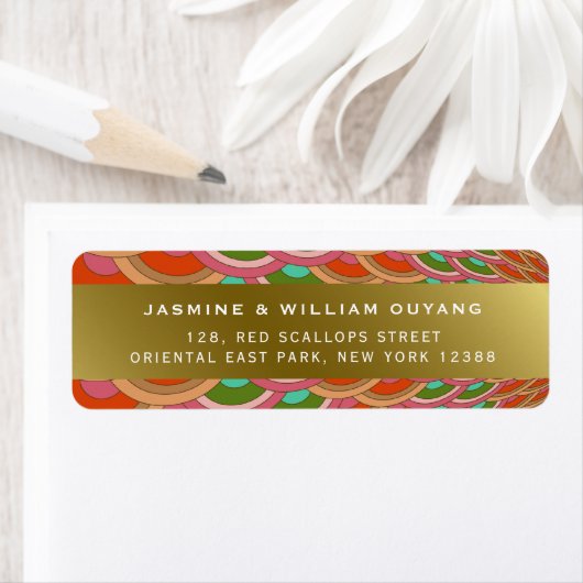 アールデコヴィンテージホタテのファン結婚アジアのアドレス ラベル (インサイチュ)