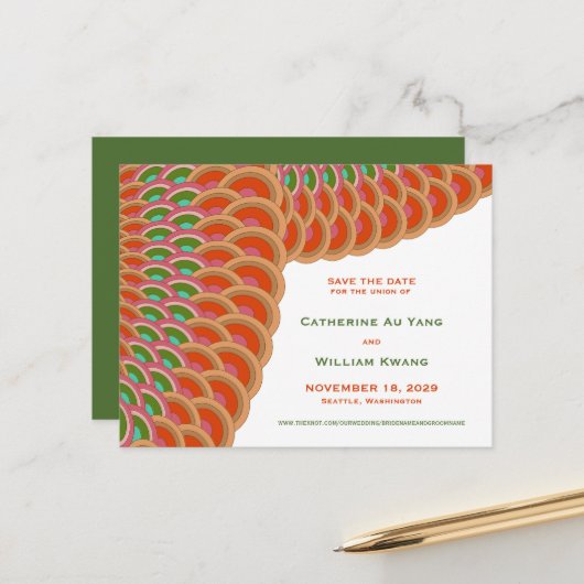 アールデコヴィンテージホタテ型ファン日付の保存 案内ポストカード (正面/裏面インサイチュ)