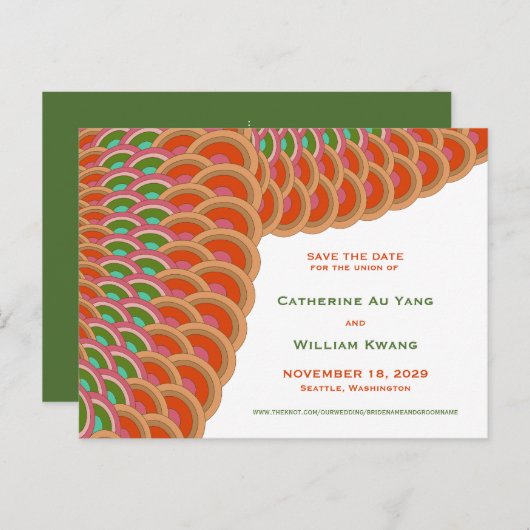 アールデコヴィンテージホタテ型ファン日付の保存 案内ポストカード (正面/裏面)