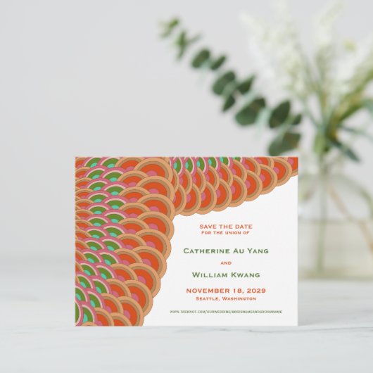 アールデコヴィンテージホタテ型ファン日付の保存 案内ポストカード (スタンド正面)