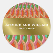 アールデコヴィンテージホタテFan Boho Asian 結婚's ラウンドシール (正面)